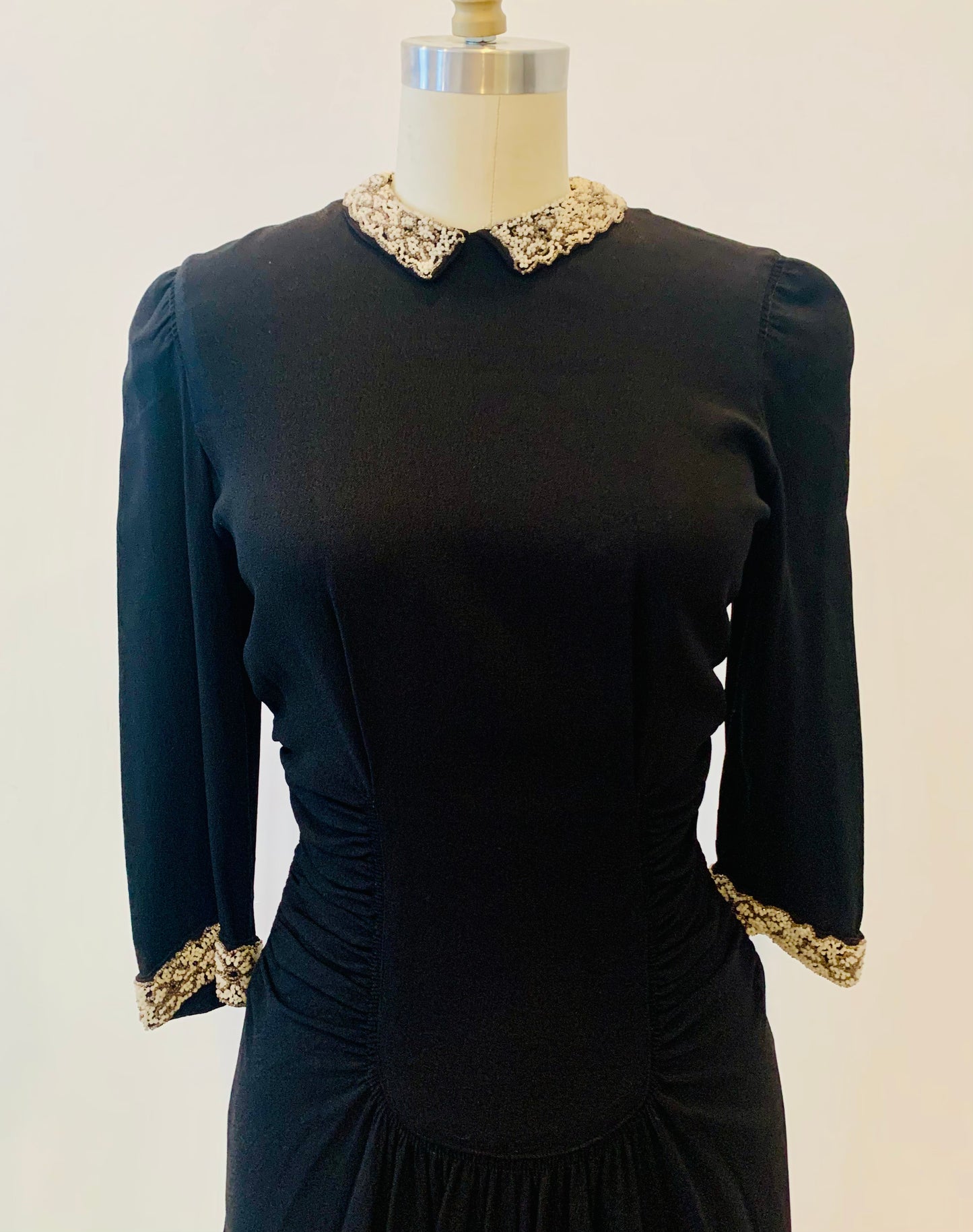 1940's Black Crepe Dress with Beaded details