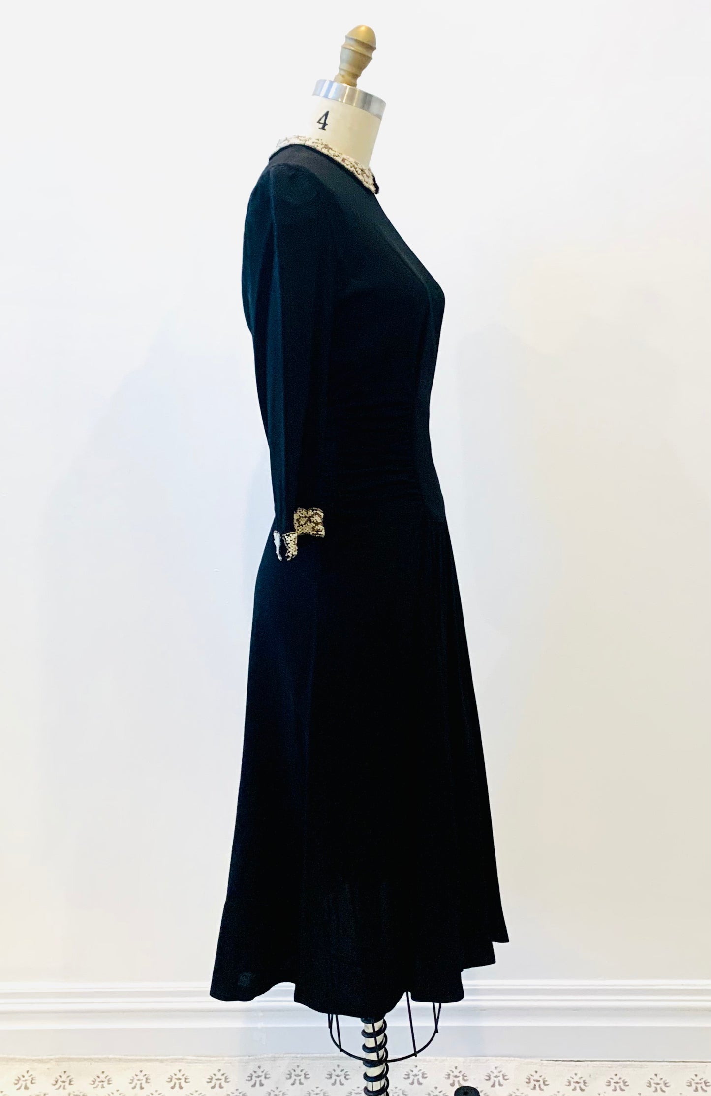 1940's Black Crepe Dress with Beaded details