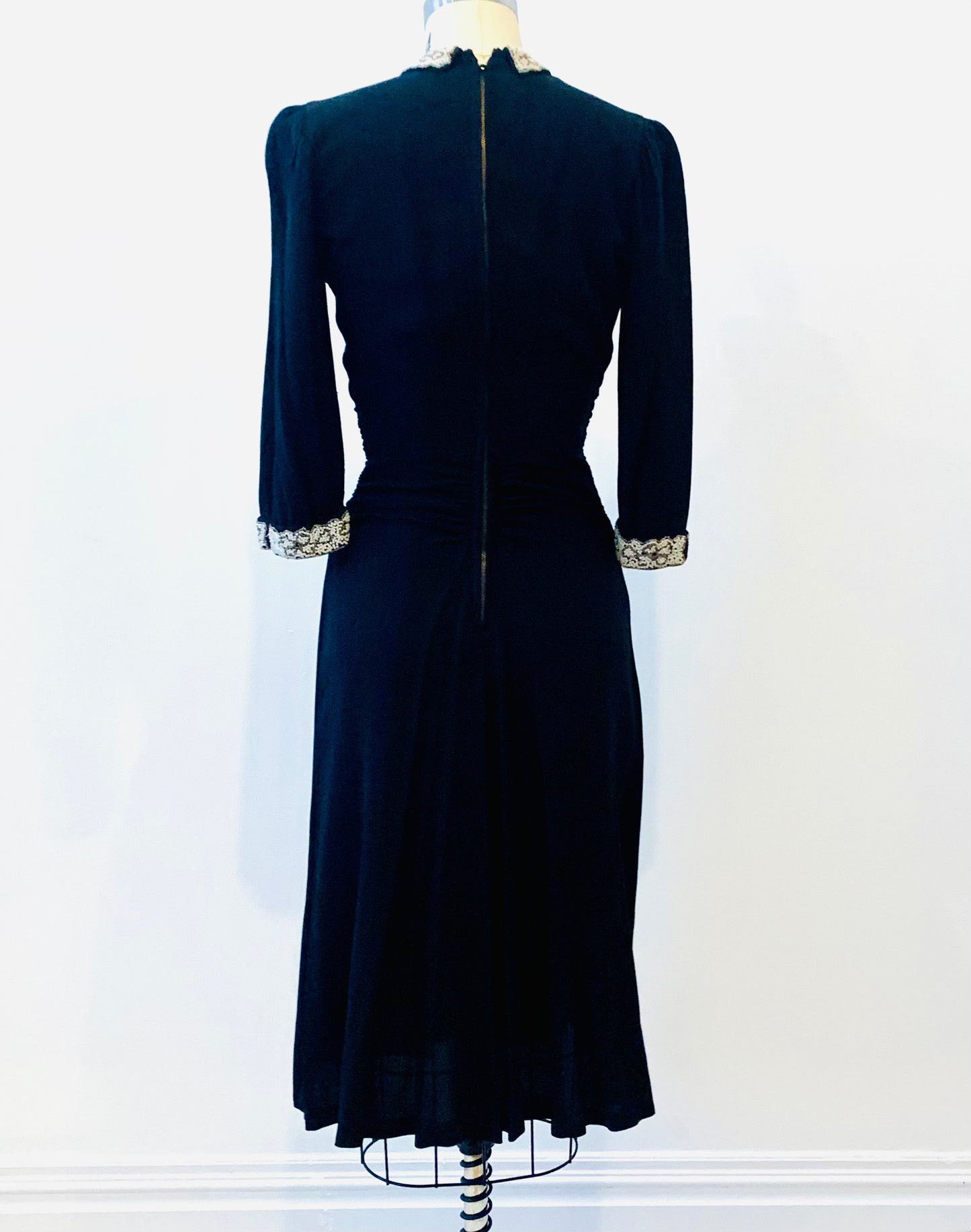 1940's Black Crepe Dress with Beaded details