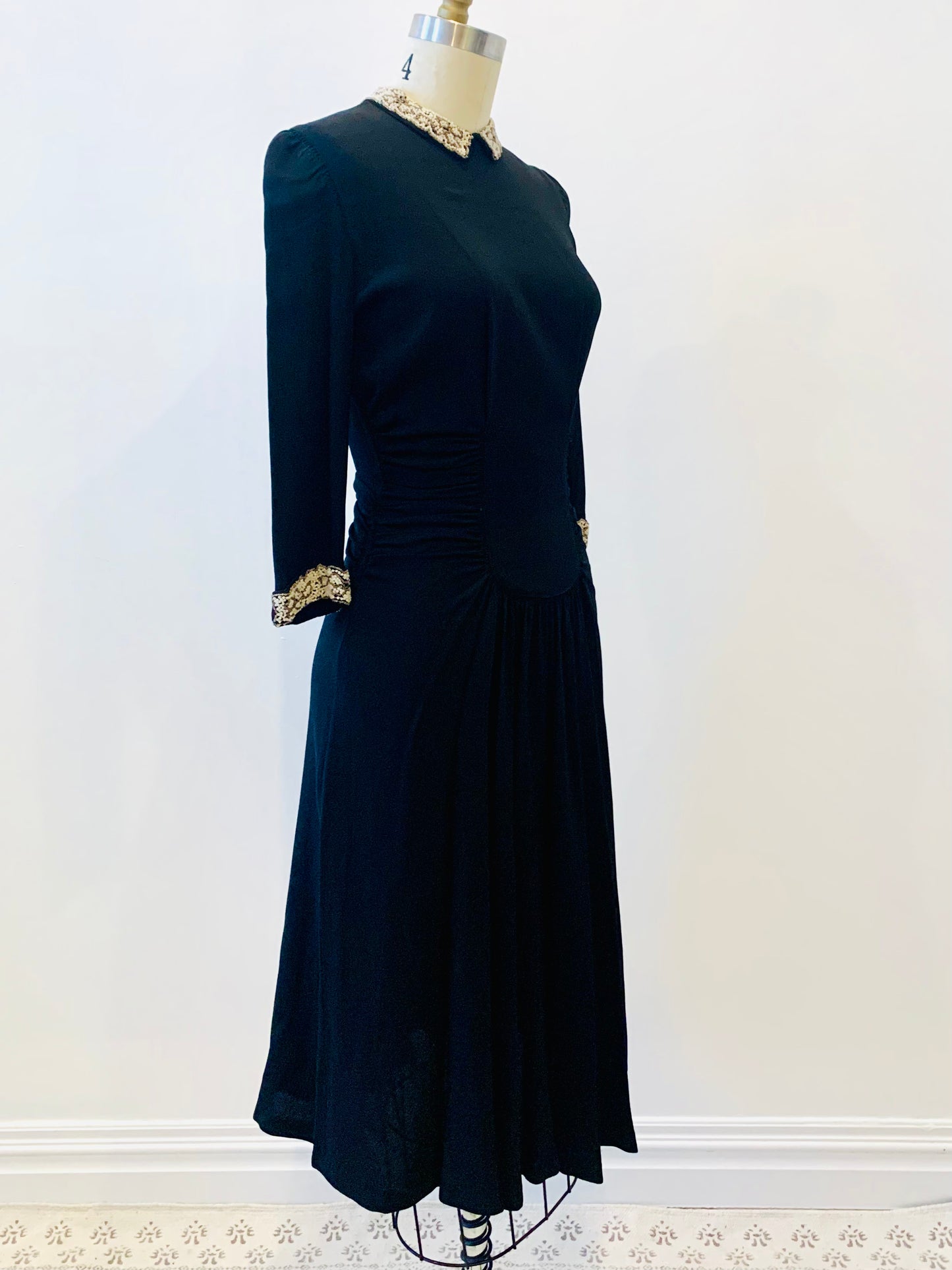 1940's Black Crepe Dress with Beaded details